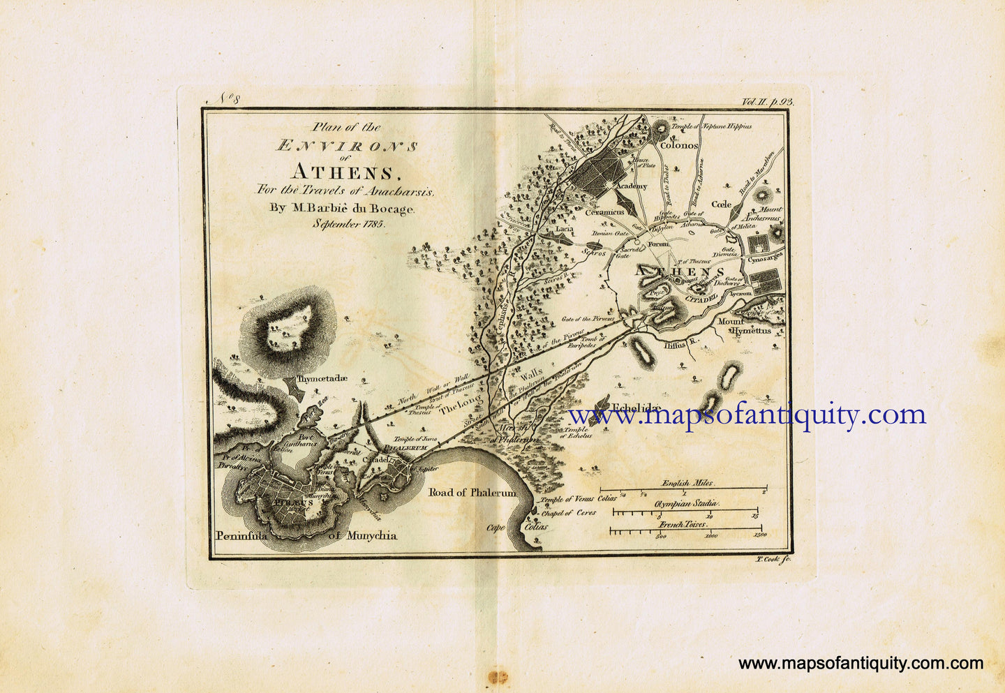 Antique-Black-and-White-Map-Plan-of-the-Environs-of-Athens-Greece-Europe-Greece-1791-Barbie-du-Bocage-Maps-Of-Antiquity