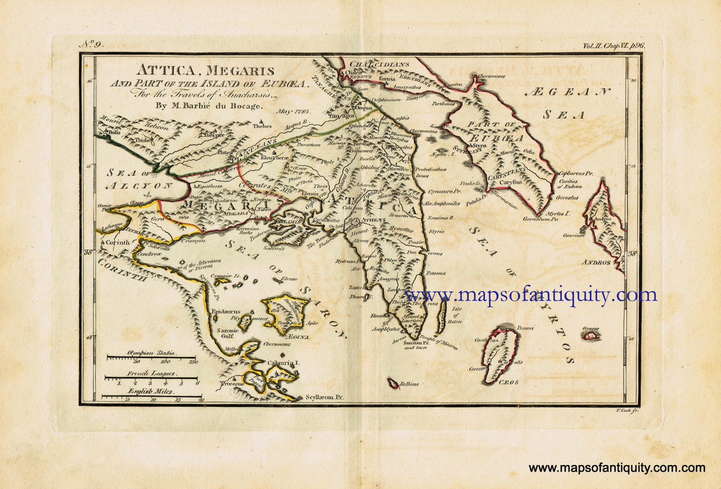 Antique-Hand-Colored-Map-Attica-Megaris-and-Part-of-the-Island-of-Euboea-Greece-Europe-Greece-1791-Barbie-du-Bocage-Maps-Of-Antiquity