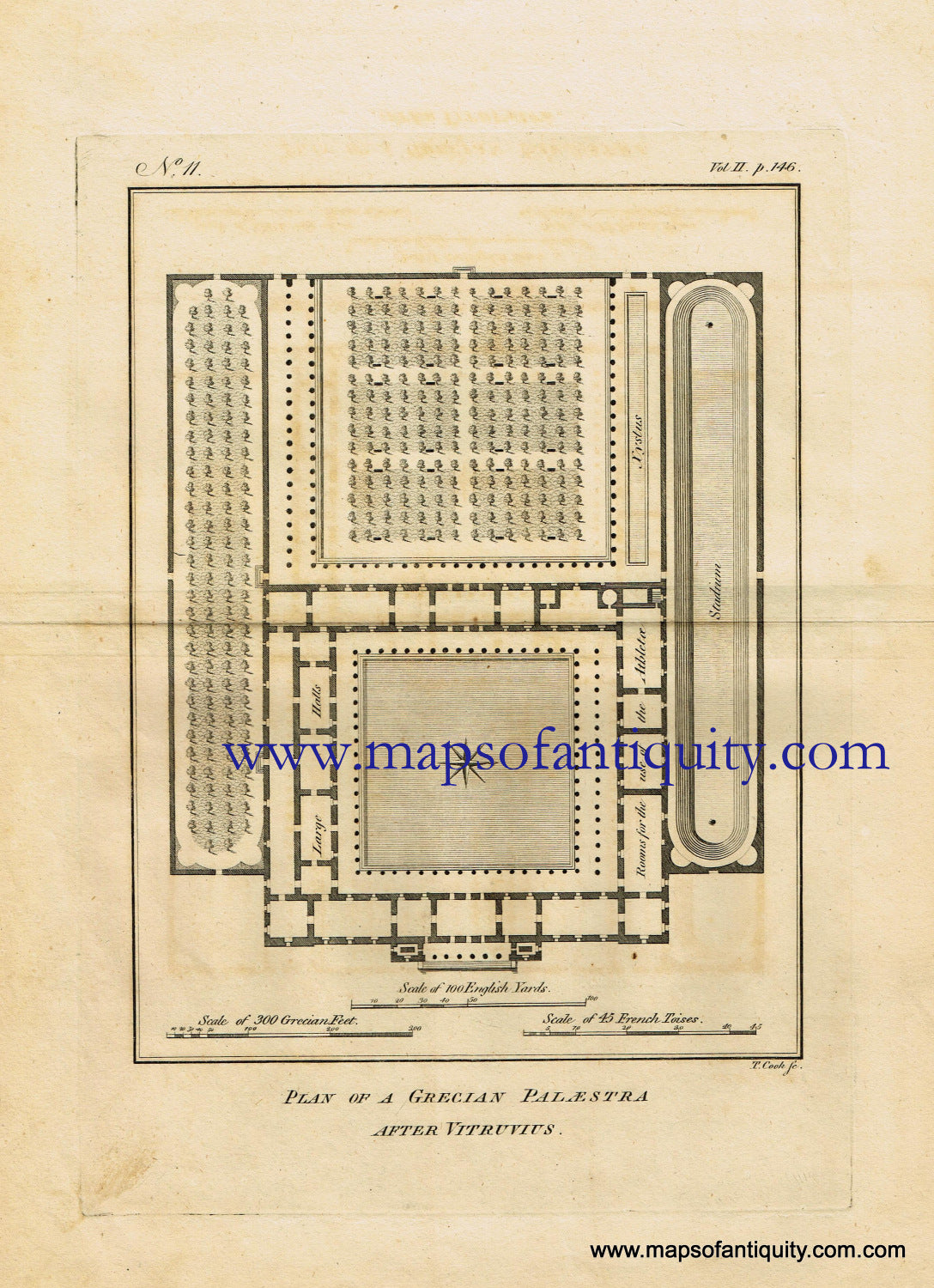 Antique-Black-and-White-Print-Plan-of-a-Grecian-Palaestra-After-Vitruvius-Greece-Europe-Greece-1791-Barbie-du-Bocage-Maps-Of-Antiquity