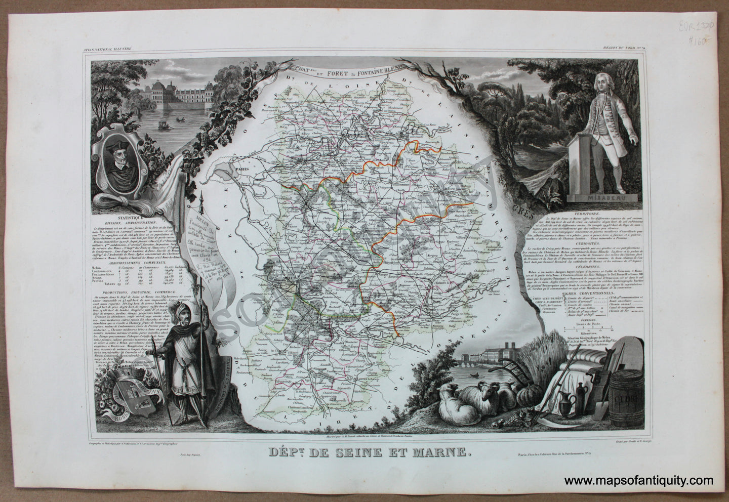 Antique-Hand-Colored-Map-1851-Levasseur-France-Dept.-de-Seine-et-Marne.-France