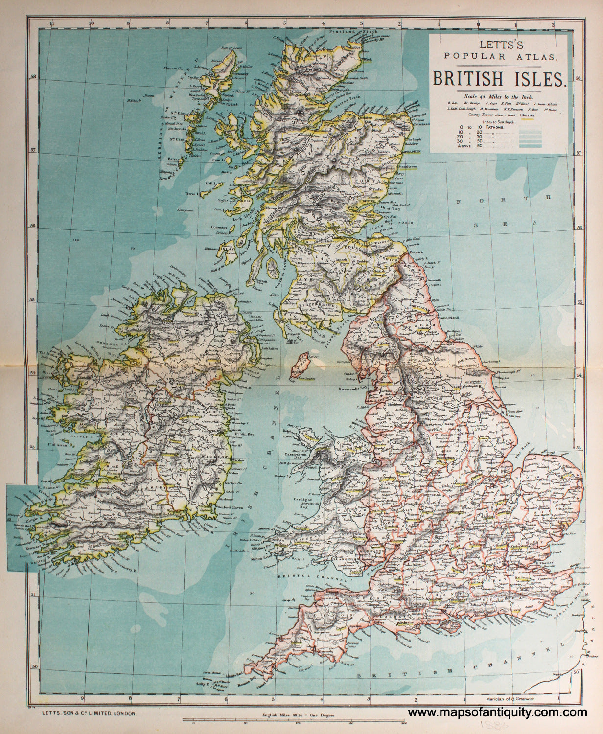 Printed-Color-Antique-Map-British-Isles--**********-Europe-Europe-General-1883-Letts-Maps-Of-Antiquity