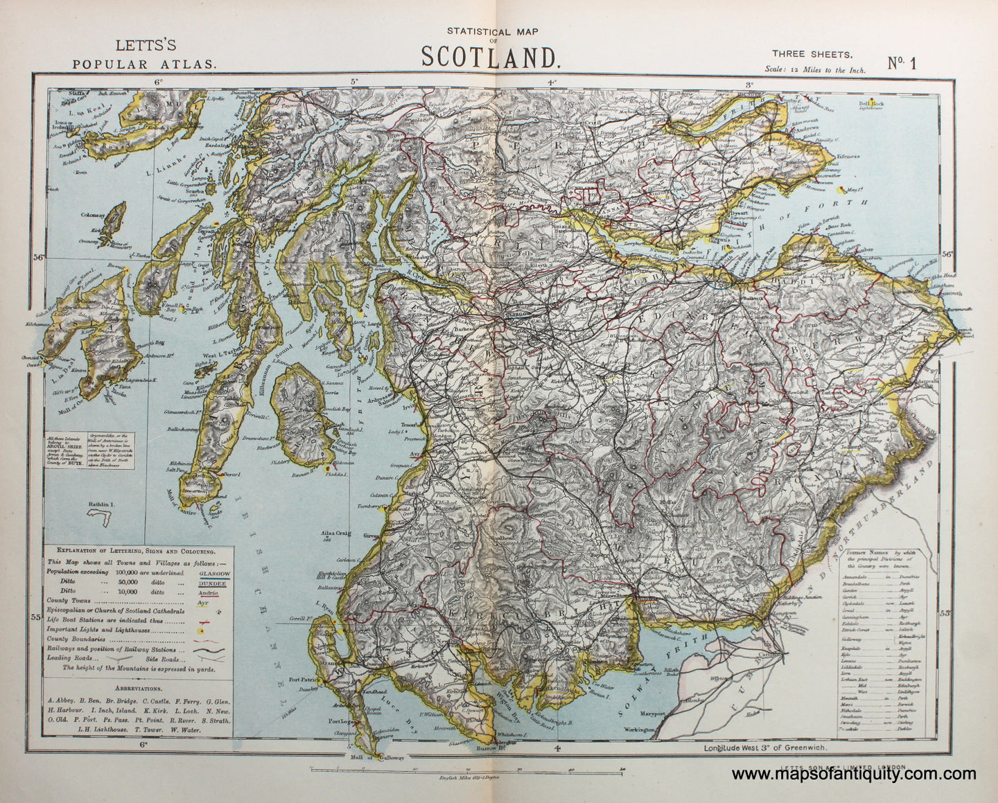 printed-color-Antique-Map-Statistical-Map-of-Scotland-One-of-Three-Europe-Scotland-1883-Letts-Maps-Of-Antiquity