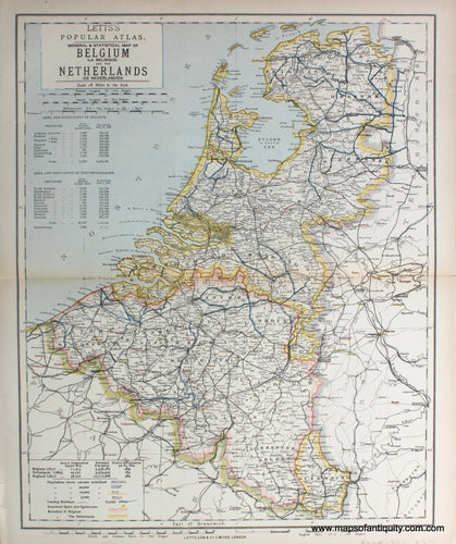 printed-color-Antique-Map-General-and-Statistical-Map-of-Belgium-and-the-Netherlands-Europe-Europe-General-1883-Letts-Maps-Of-Antiquity