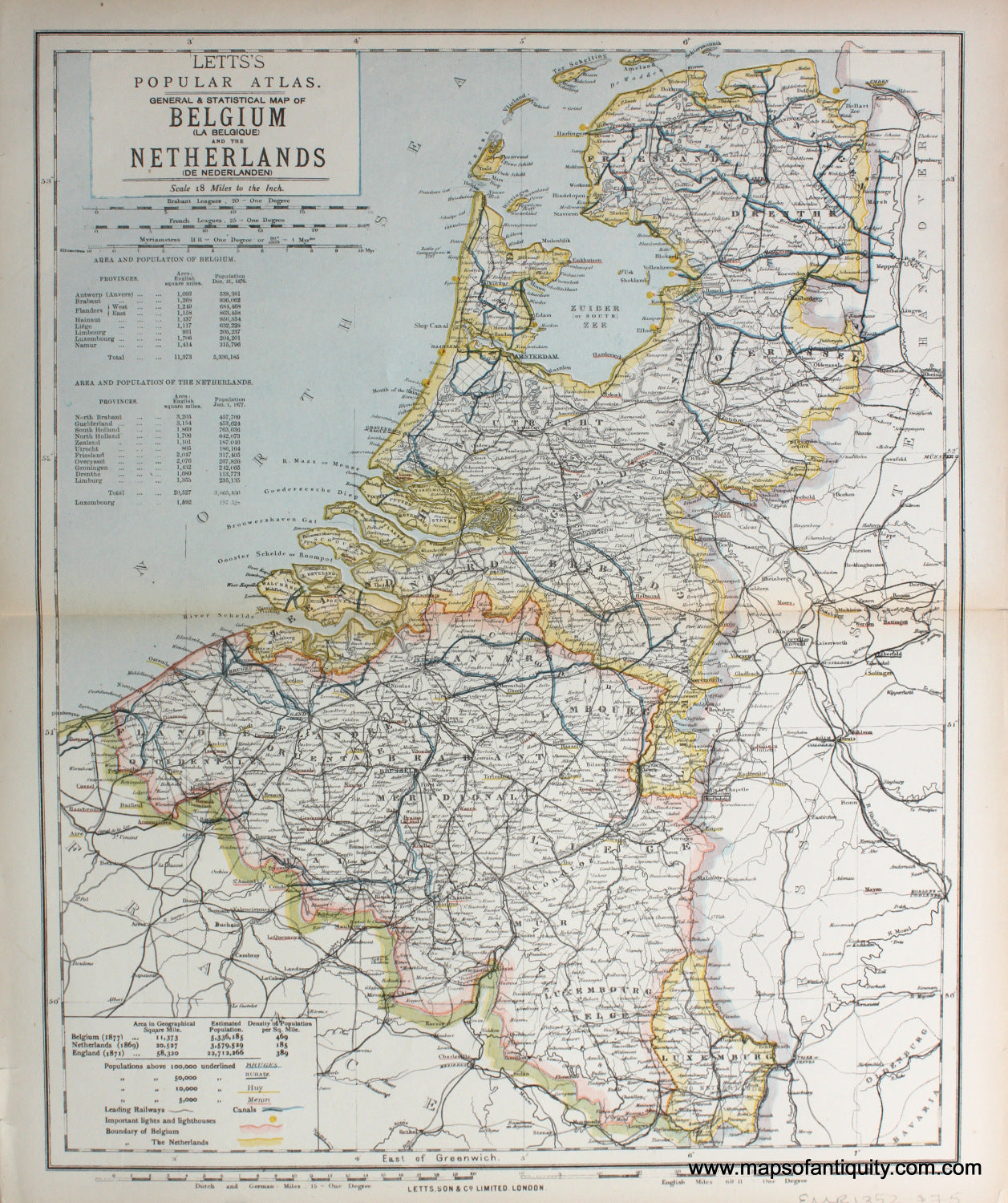 printed-color-Antique-Map-General-and-Statistical-Map-of-Belgium-and-the-Netherlands-Europe-Europe-General-1883-Letts-Maps-Of-Antiquity