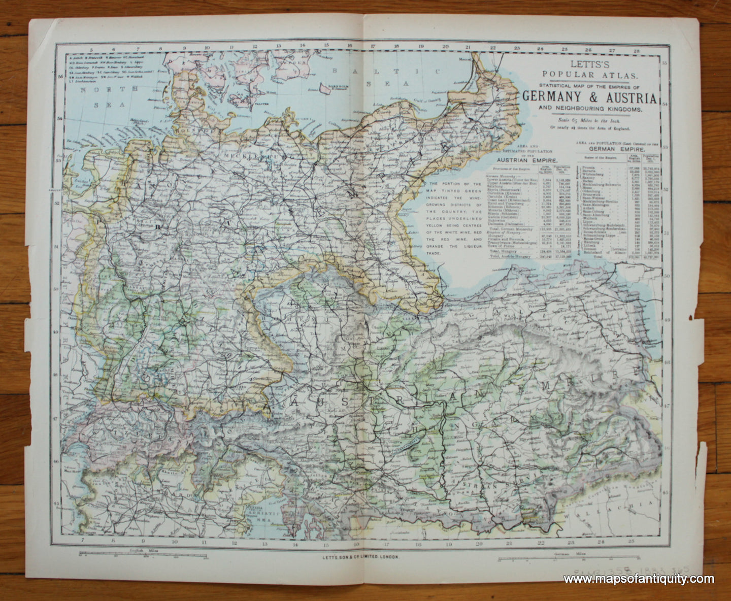 printed-color-Antique-Map-Statistical-Map-of-the-Empires-of-Germany-and-Austria-and-Neighboring-Kingdoms-********-Europe-Europe-General-1883-Letts-Maps-Of-Antiquity