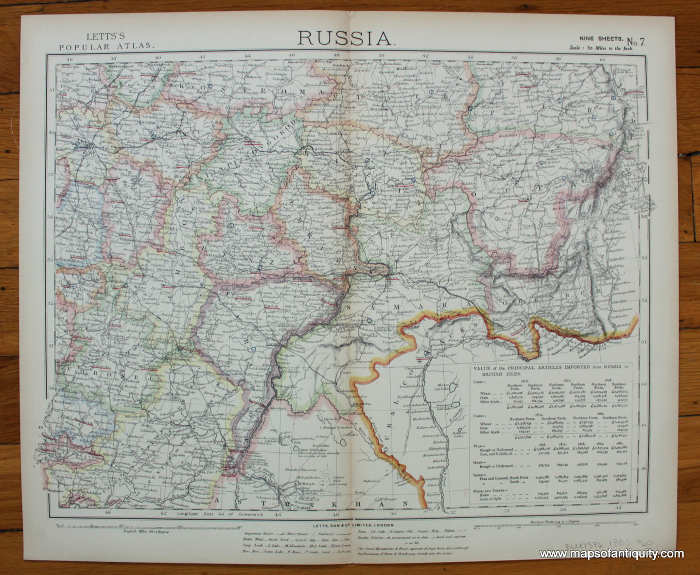 printed-color-Antique-Map-Russia-Sheet-Seven-of-Nine-Europe-Russia-1883-Letts-Maps-Of-Antiquity