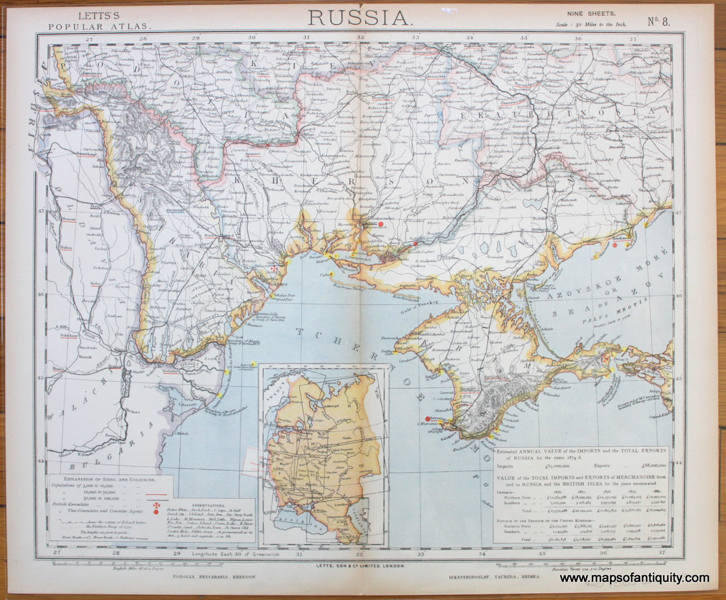 printed-color-Antique-Map-1883-Letts-Russia-Sheet-Eight-of-Nine-Russia