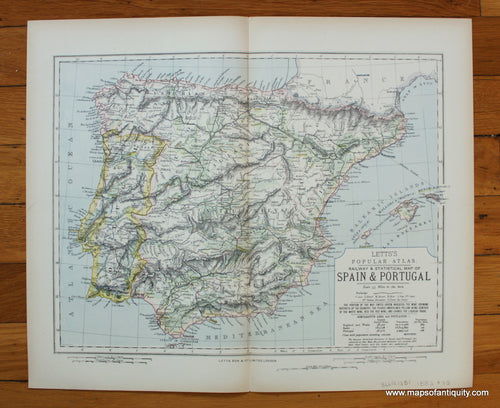 printed-color-Antique-Map-Railway-and-Statistical-Map-of-Spain-and-Portugal-Europe-Spain-and-Portugal-1883-Letts-Maps-Of-Antiquity