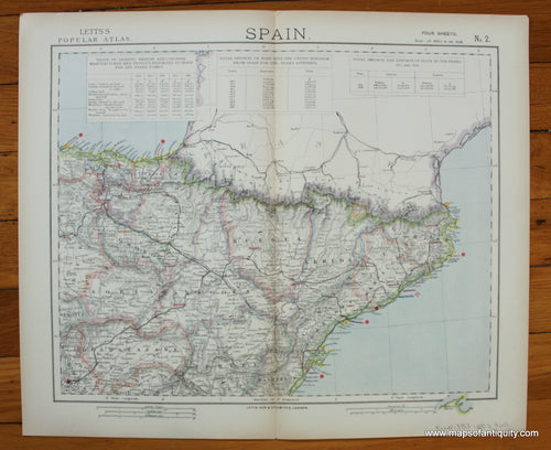 printed-color-Antique-Map-Spain-Sheet-Two-of-Four-Europe-Spain-and-Portugal-1883-Letts-Maps-Of-Antiquity