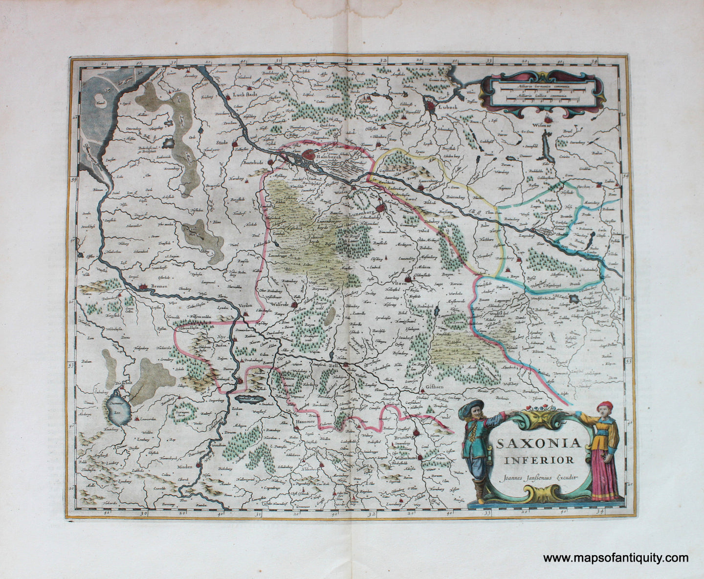 Antique-Hand-Colored-Map-Saxonia-Inferior---Germany-******-Europe-Germany-1640-Janson-Maps-Of-Antiquity