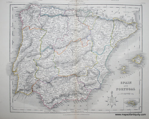 Antique-Hand-Colored-Map-Spain-and-Portugal-Europe-Spain-c.-1850-Appleton-Maps-Of-Antiquity