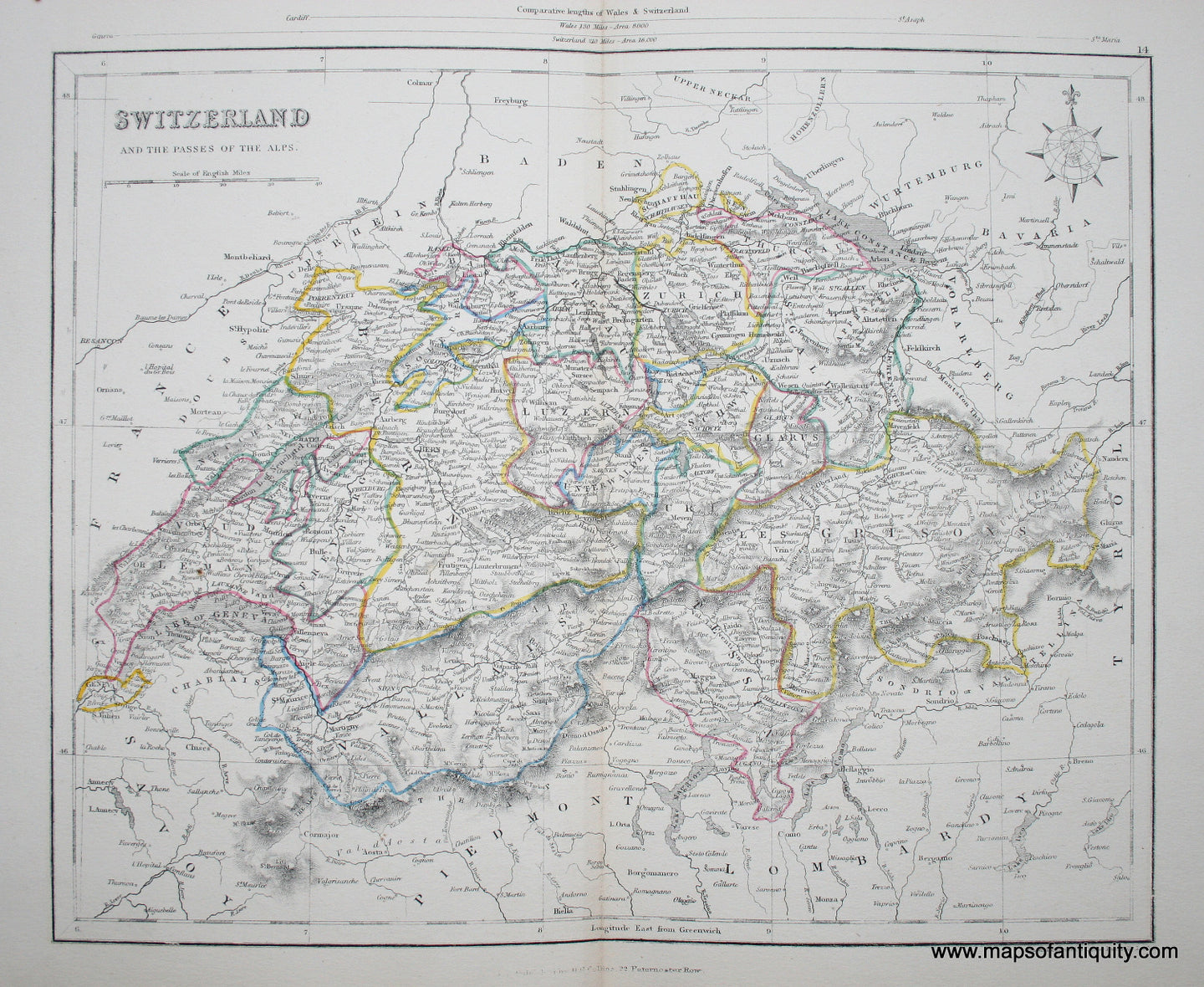 Antique-Hand-Colored-Map-Switzerland-Europe-Switzerland-c.-1850-Appleton-Maps-Of-Antiquity