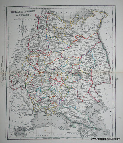Antique-Hand-Colored-Map-Russia-in-Europe-and-Poland-Europe-Russia-c.-1850-Appleton-Maps-Of-Antiquity