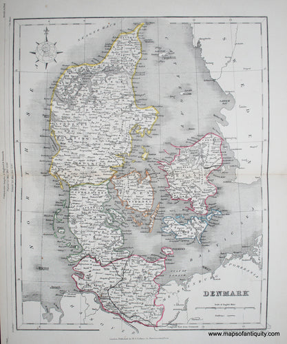 Antique-Hand-Colored-Map-Denmark-Europe-Denmark-c.-1850-Appleton-Maps-Of-Antiquity