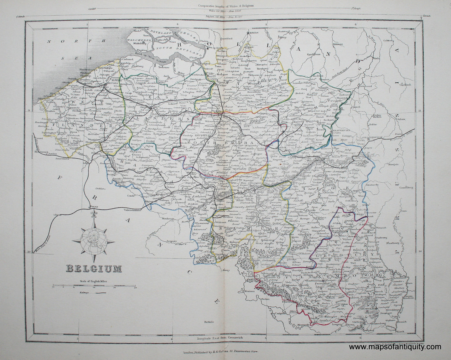 Antique-Hand-Colored-Map-Belgium-Europe-Belgium-c.-1850-Appleton-Maps-Of-Antiquity