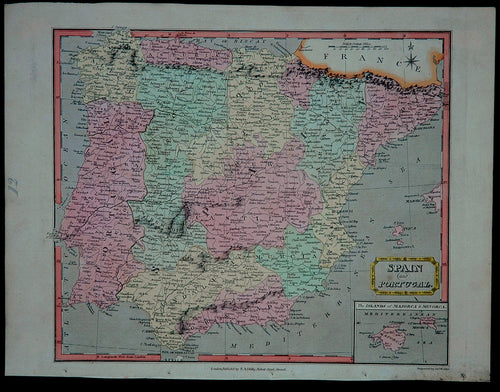 Engraved-and-Antique-Hand-Colored-Map-Spain-and-Portugal.-Europe-Spain-and-Portugal-1811-S.A.-Oddy-Maps-Of-Antiquity
