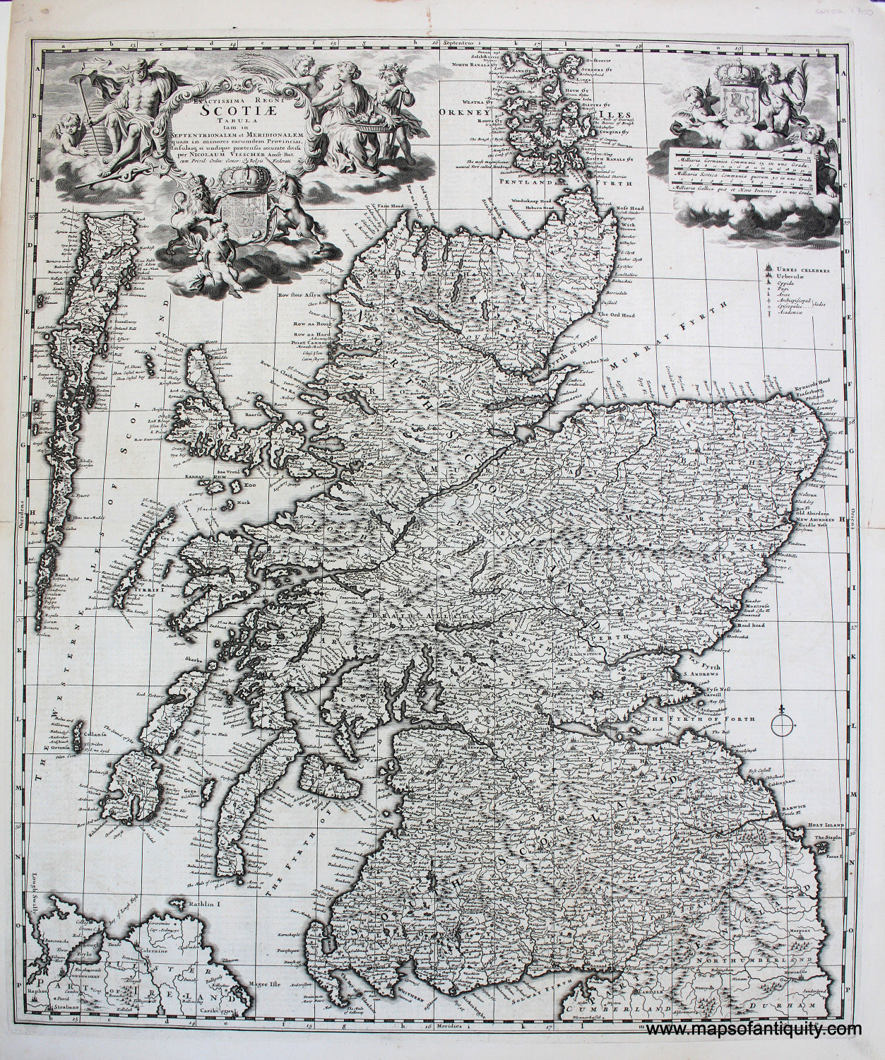 Antique-Black-and-White-Map--Exactissima-Regni-Scotiae---Scotland-Visscher-Map-**********-Europe-Great-Britain-c.-1700-Visscher--Maps-Of-Antiquity
