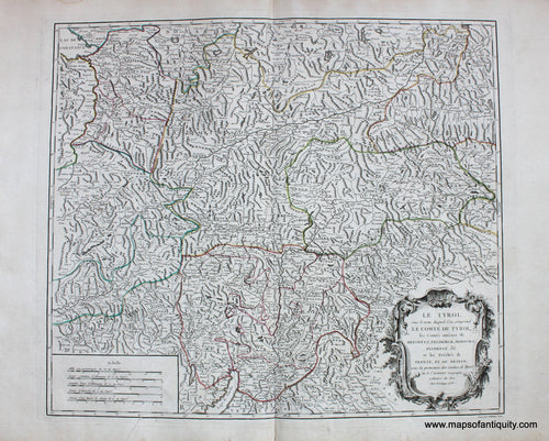 Antique-Hand-Colored-Map-Le-Tyrol-Austria-Europe-Austria-1753-Vaugondy-Maps-Of-Antiquity