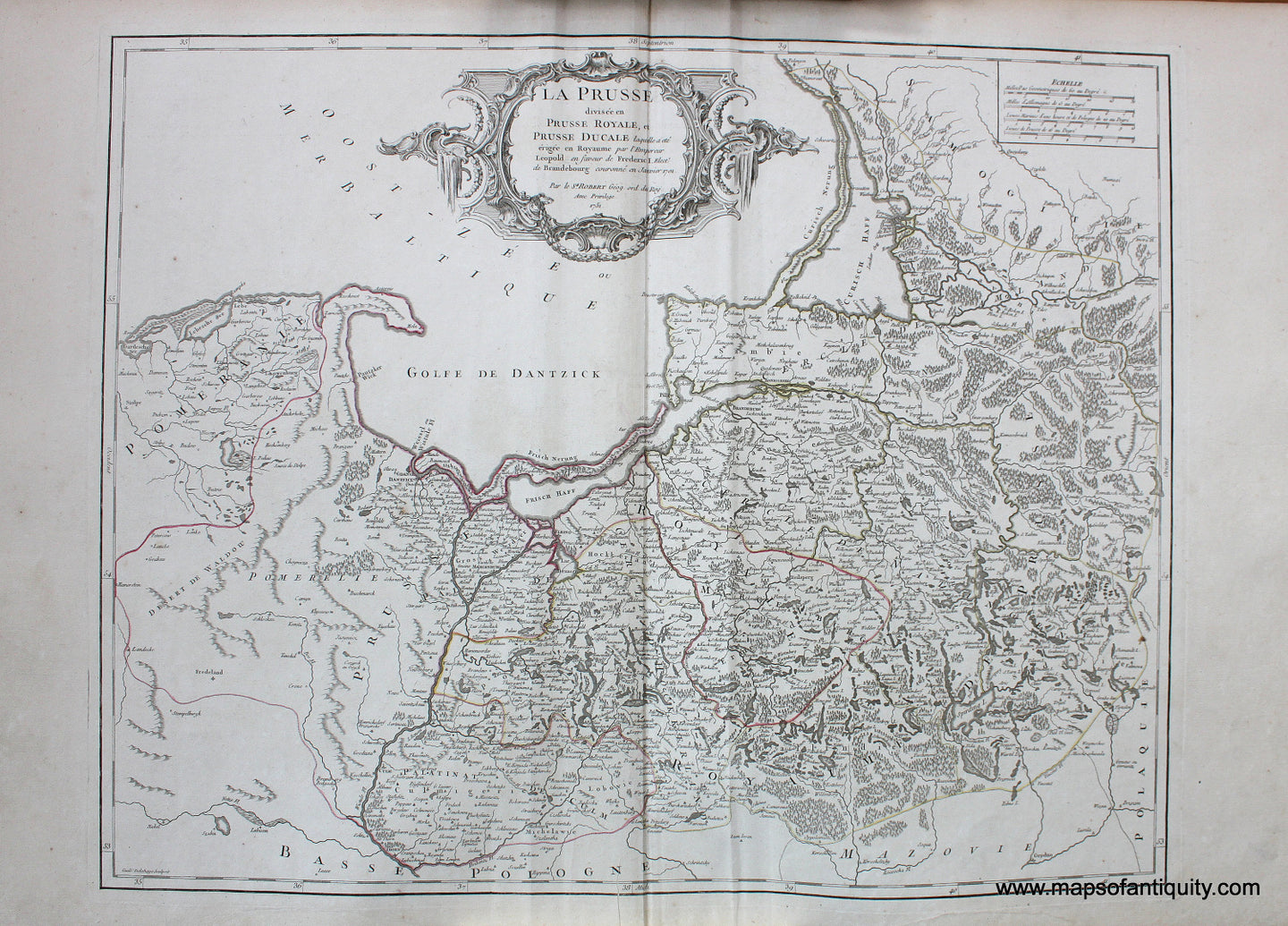 Antique-Hand-Colored-Map-La-Prusse-Prussia-Europe-Poland-1751-Vaugondy-Maps-Of-Antiquity