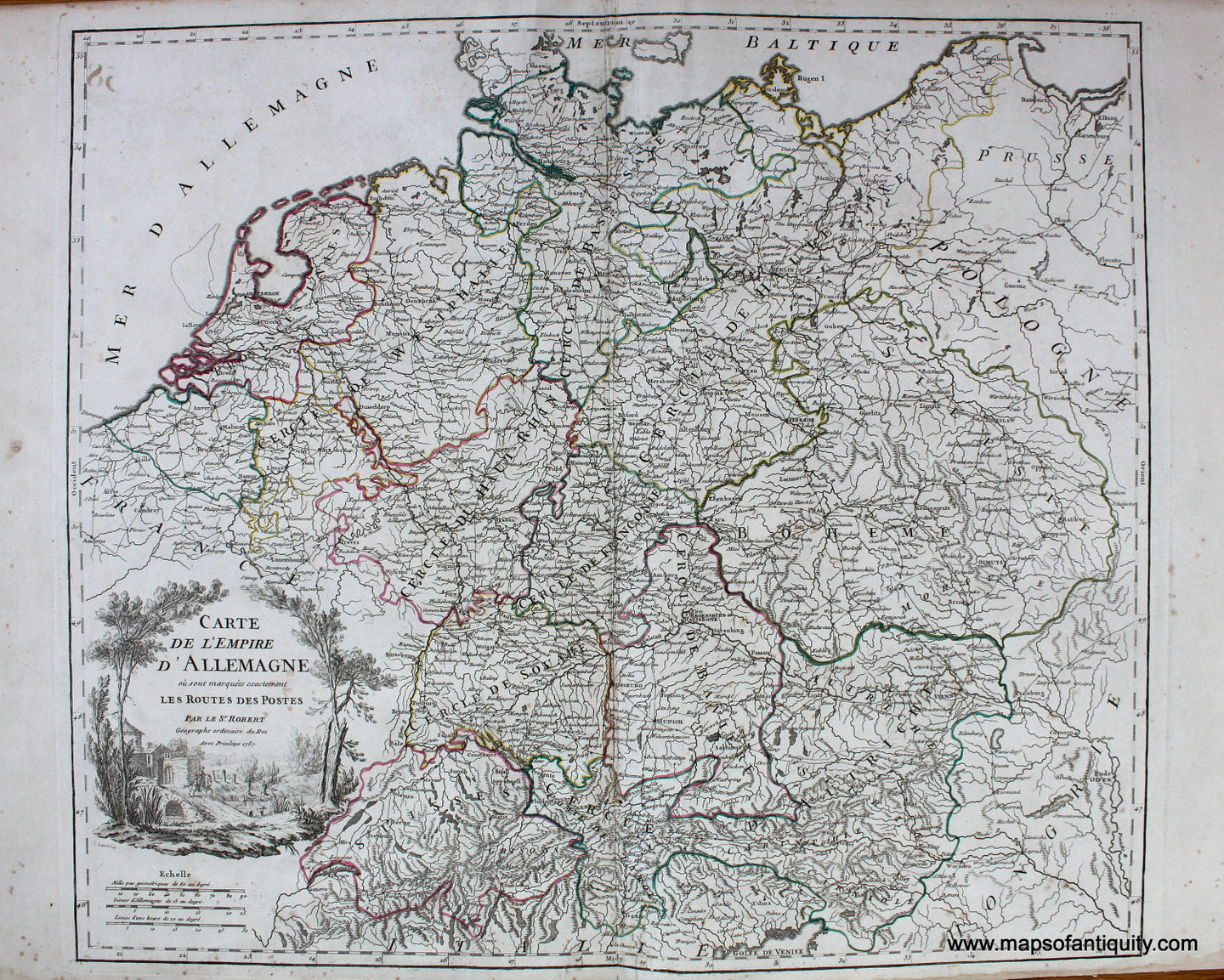 Antique-Hand-Colored-Map-Carte-de-L'Empire-D'Allemagne-Germany-Europe-Germany-1757-Vaugondy-Maps-Of-Antiquity