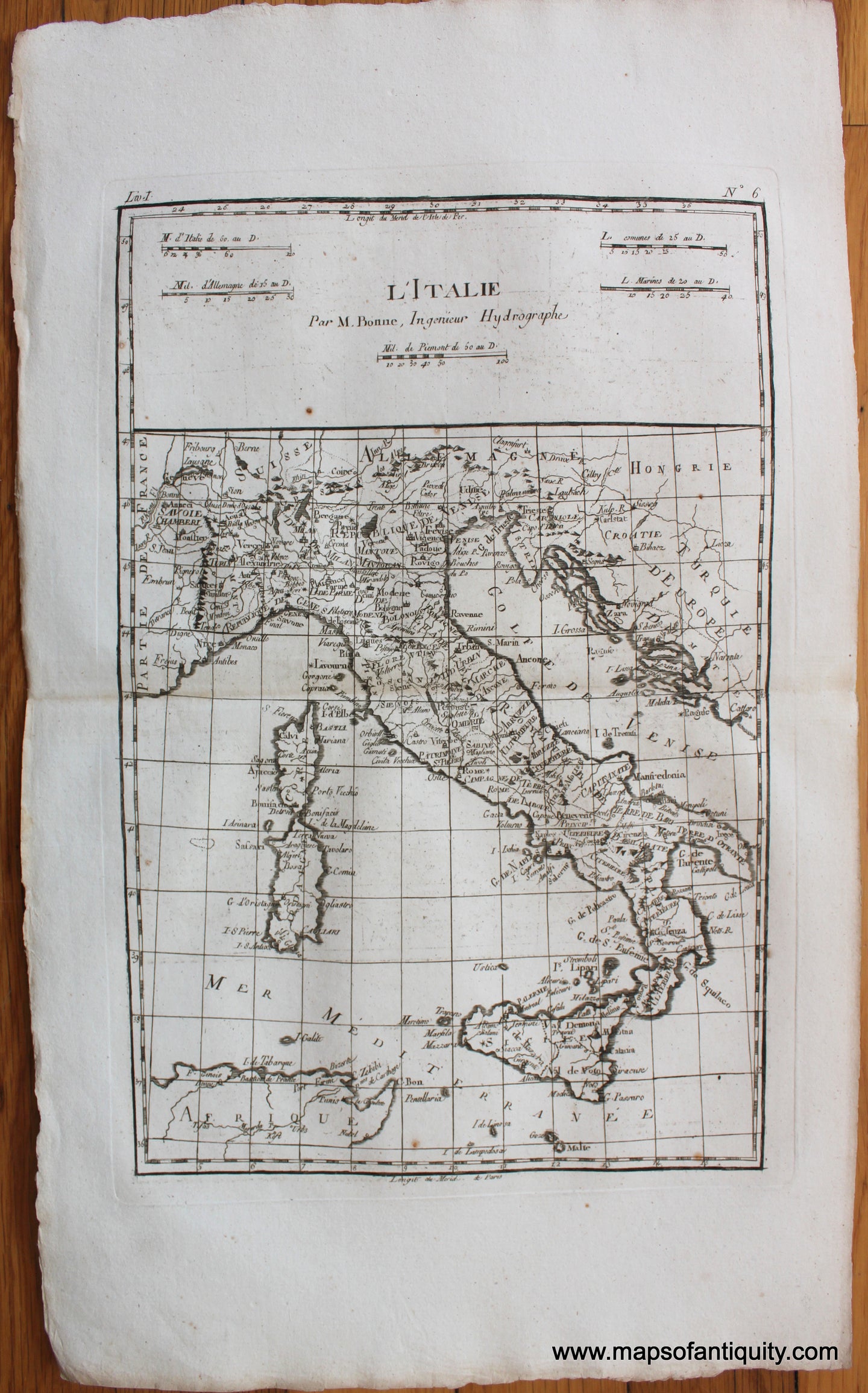 Black-and-White-Engraved-Antique-Map-1780-Raynal-and-Bonne-L'Italie-******-Italy