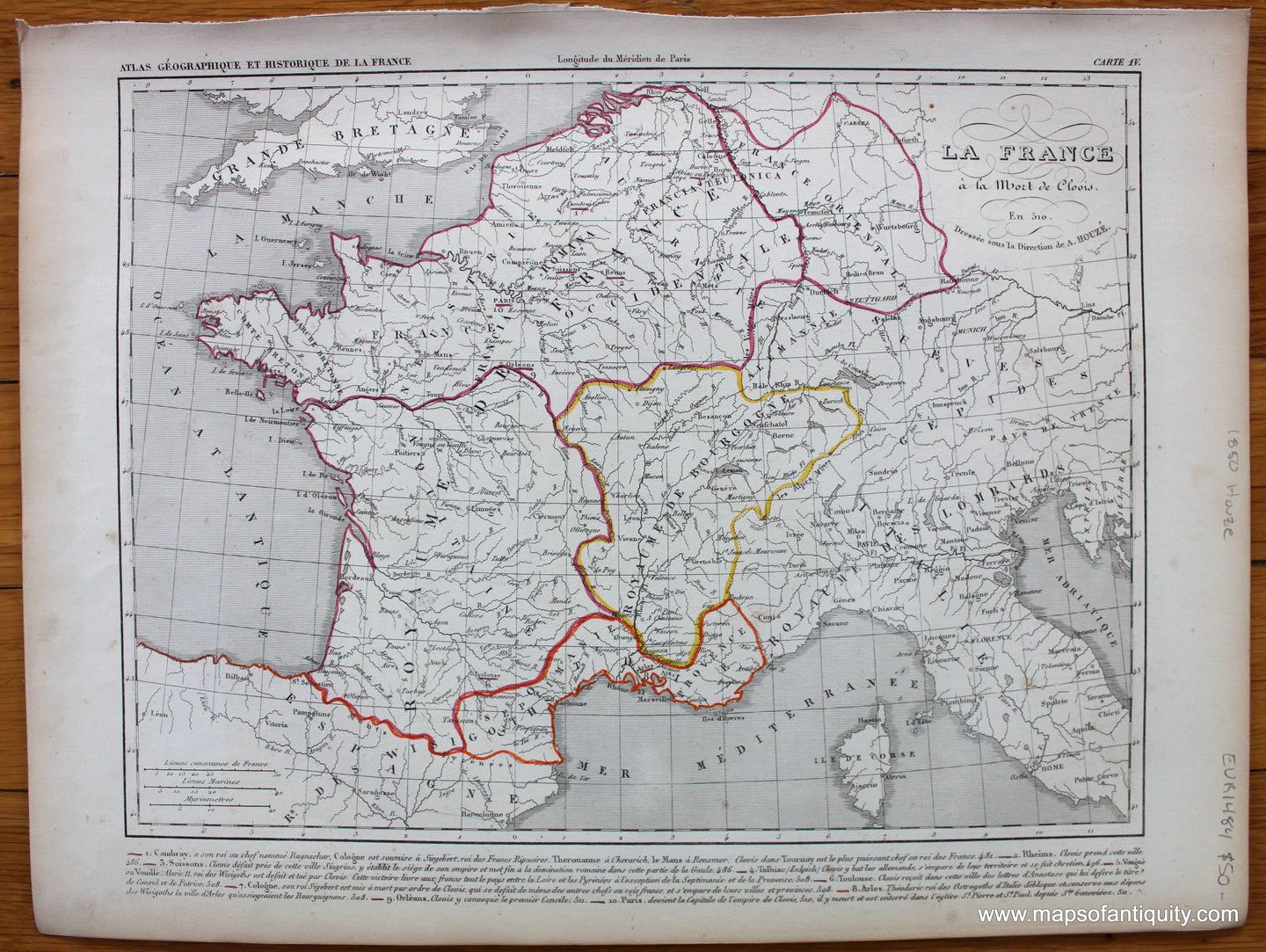 Antique-Hand-Colored-Map-La-France-a-la-Mort-de-Clovis-Europe-France-1850-Houze-Maps-Of-Antiquity