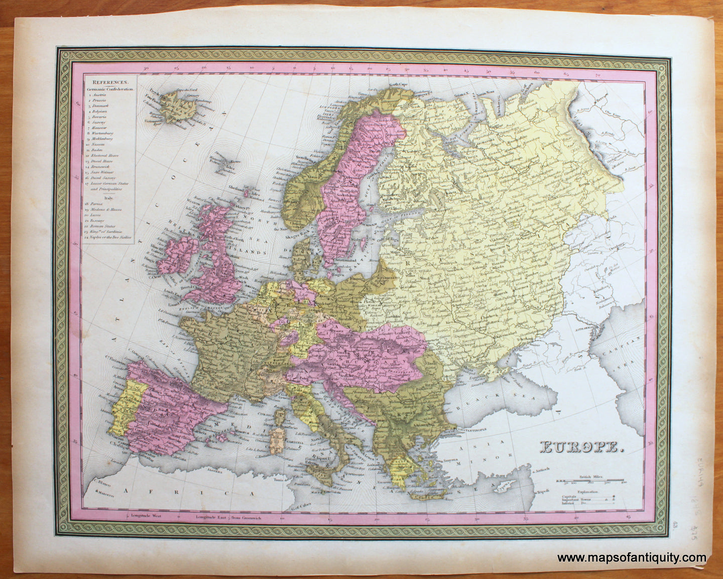 Antique-Hand-Colored-Map-Lithograph.-Europe.-Europe-Europe-General-1848-Mitchell-Maps-Of-Antiquity