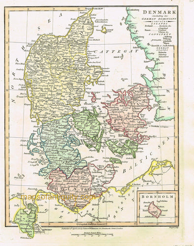 Antique-Hand-Colored-Map-Denmark-including-its-German-Dominions-Europe-Denmark-1827-Wilkinson-Maps-Of-Antiquity