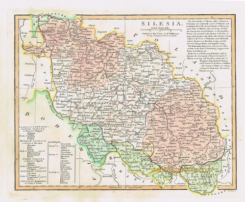 Antique-Hand-Colored-Map-Silesia-now-parts-of-Poland-Germany-and-Czech-Republic-Europe-Poland-1827-Wilkinson-Maps-Of-Antiquity