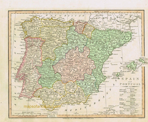 Antique-Hand-Colored-Map-Spain-and-Portugal-Europe-Spain-and-Portugal-1827-Wilkinson-Maps-Of-Antiquity