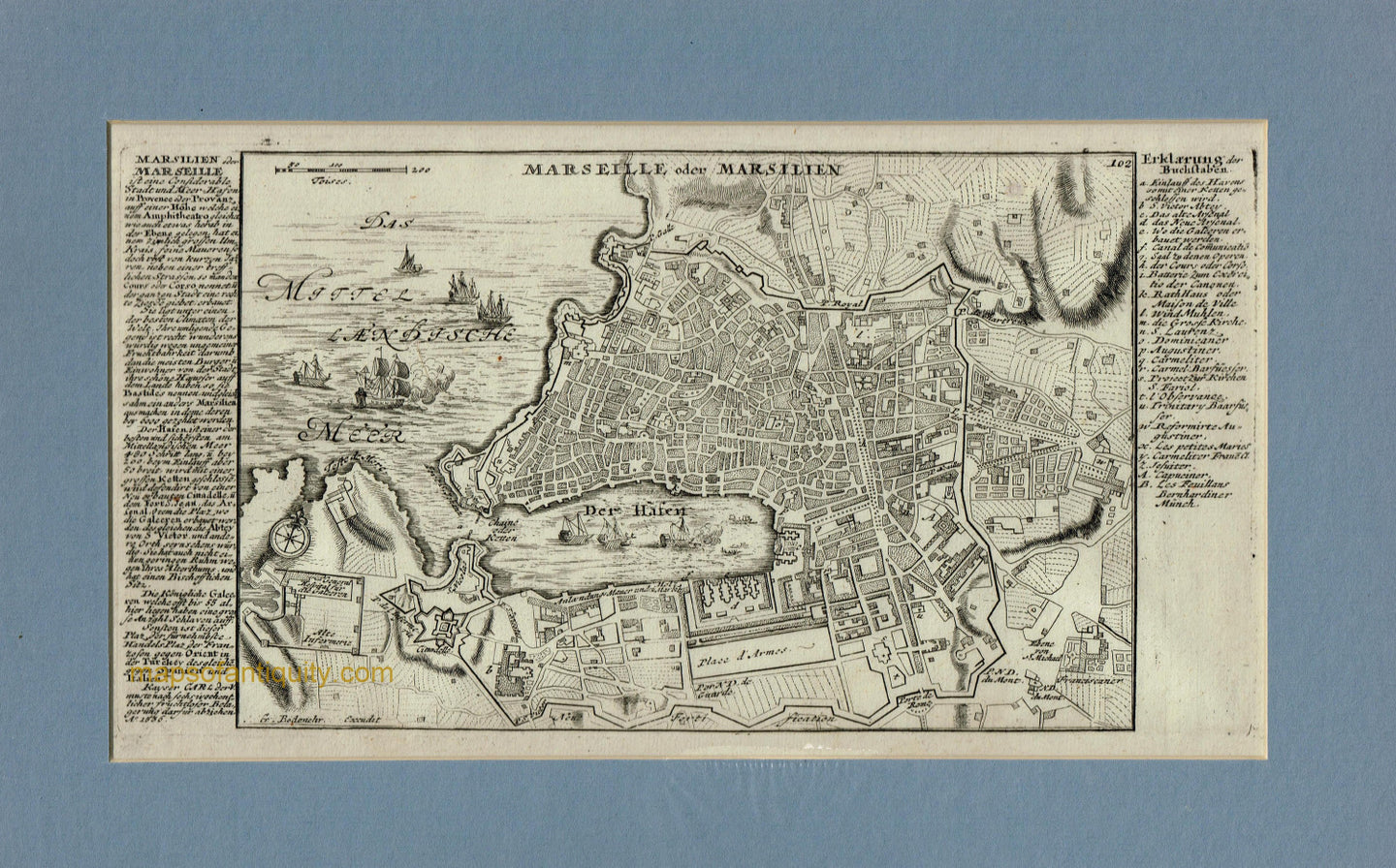 Antique-Black-and-White-Map-Marseille-oder-Marsilien-Europe-France-c.-1700-Bodenehr-Maps-Of-Antiquity