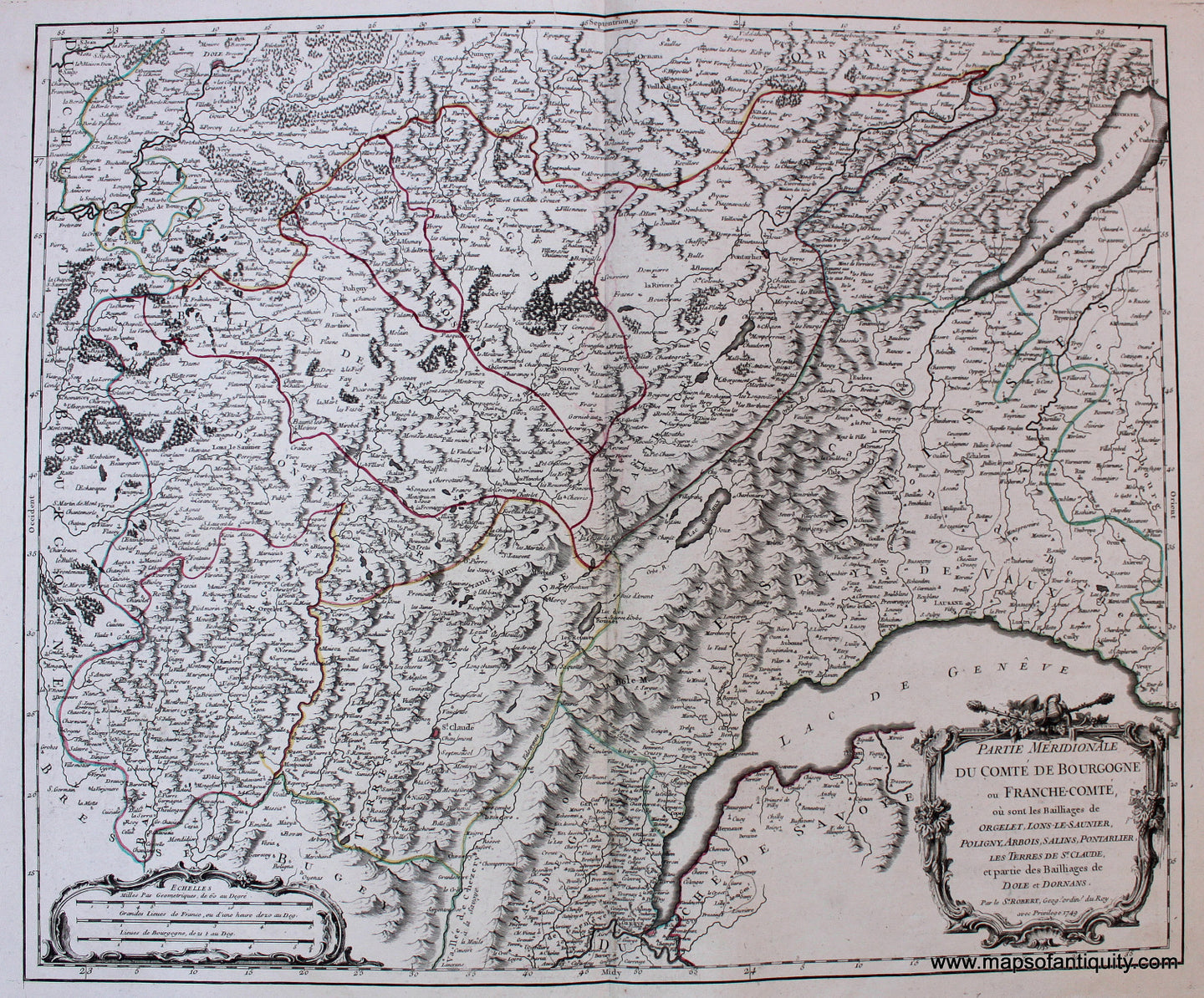 Antique-Hand-Colored-Map-Partie-Meridionale-Du-Comte-de-Bourgogne-or-Franche-Comte-Europe-France-1753-Vaugondy-Maps-Of-Antiquity