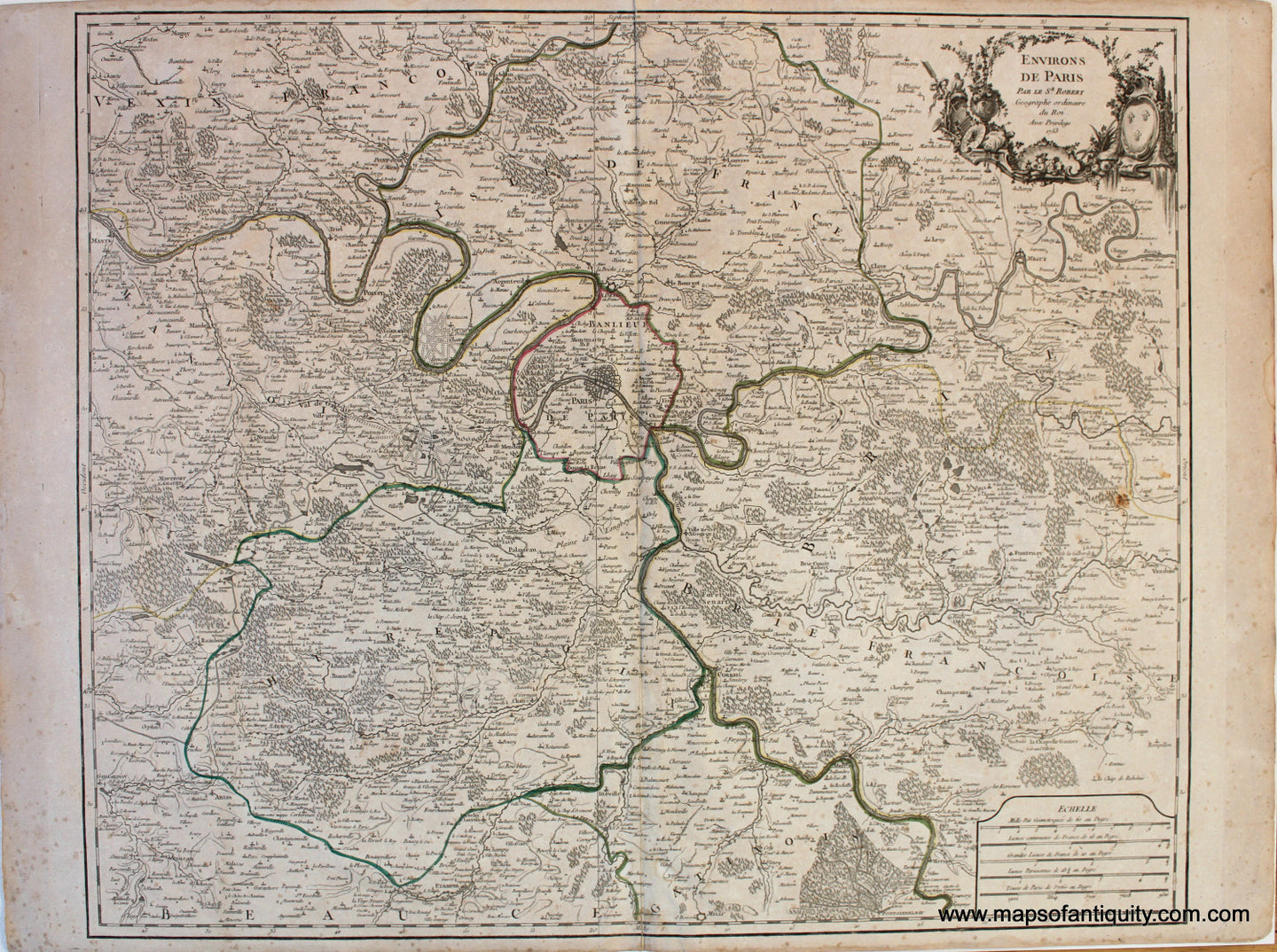 Antique-Hand-Colored-Map-Environs-de-Paris-Europe-France-1753-Vaugondy-Maps-Of-Antiquity