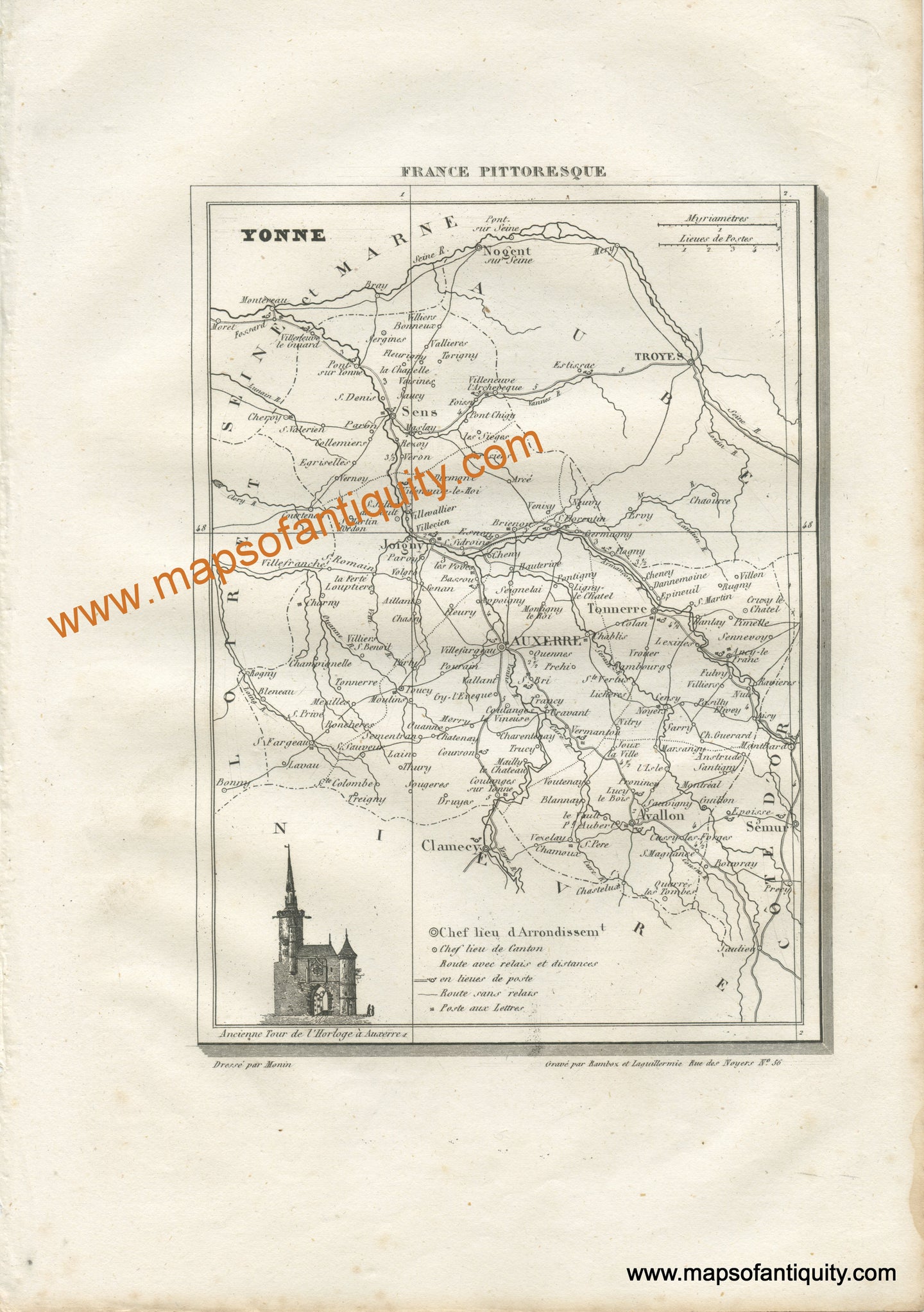 Antique-Black-and-White-Map-France-Yonne-including-the-cities-of-Troyes-Sens-Avallon-and-Auxerre-Europe-France-1835-Monin-Maps-Of-Antiquity