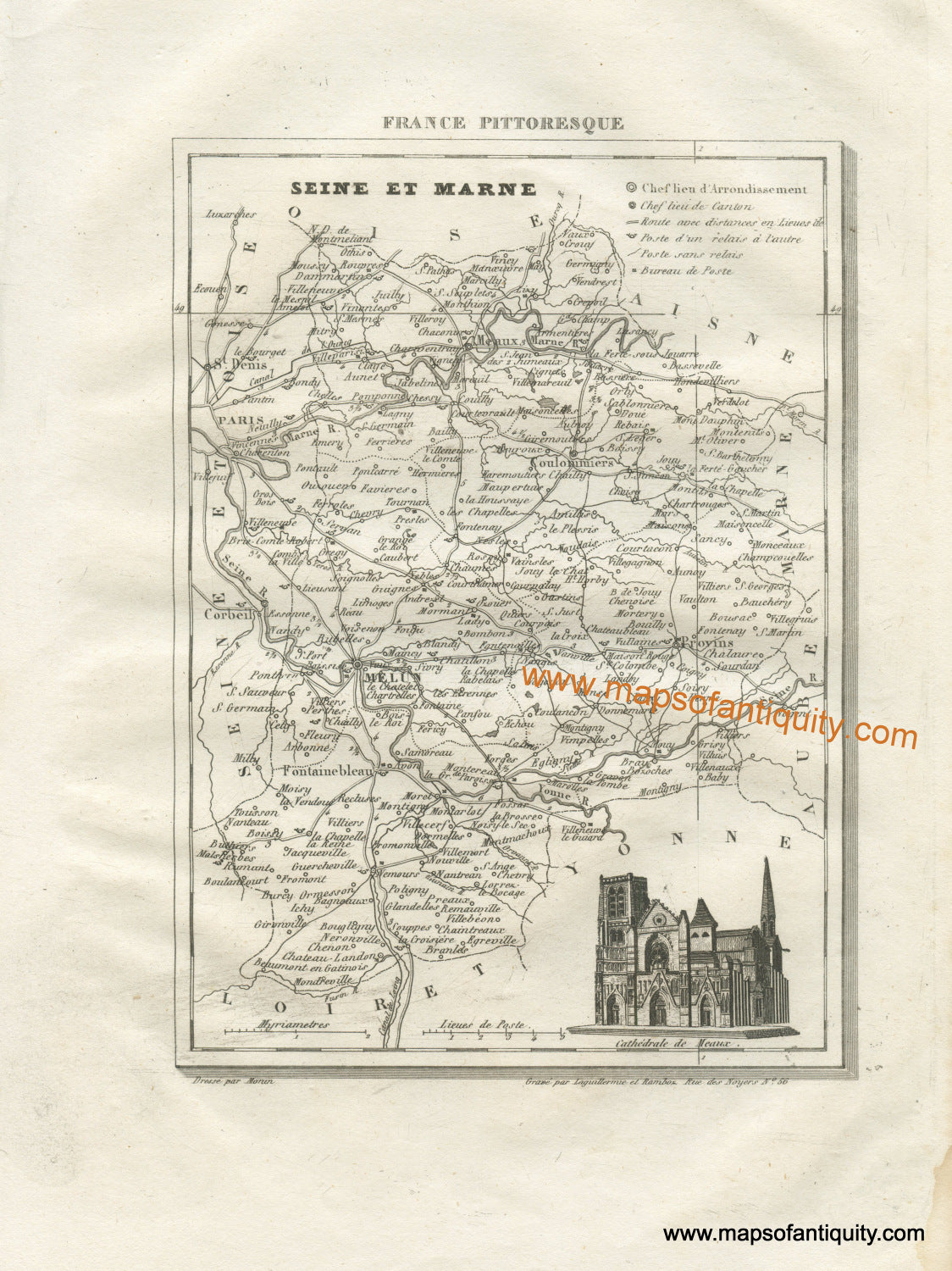 Antique-Black-and-White-Map-France-Seine-et-Marne-including-the-cities-of-St-Denis-Melun-Meaux-and-Provins-Europe-France-1835-Monin-Maps-Of-Antiquity