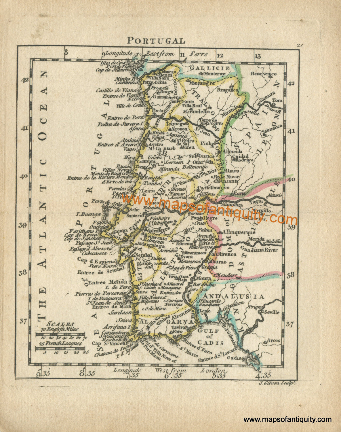 Antique-Hand-Colored-Map-Portugal-**********-Europe-Portugal-1761-Dury-Maps-Of-Antiquity
