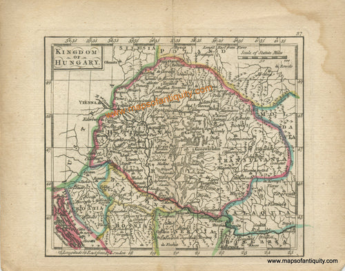 Antique-Hand-Colored-Map-Kingdom-of-Hungary-**********-Europe-Hungary-1761-Dury-Maps-Of-Antiquity