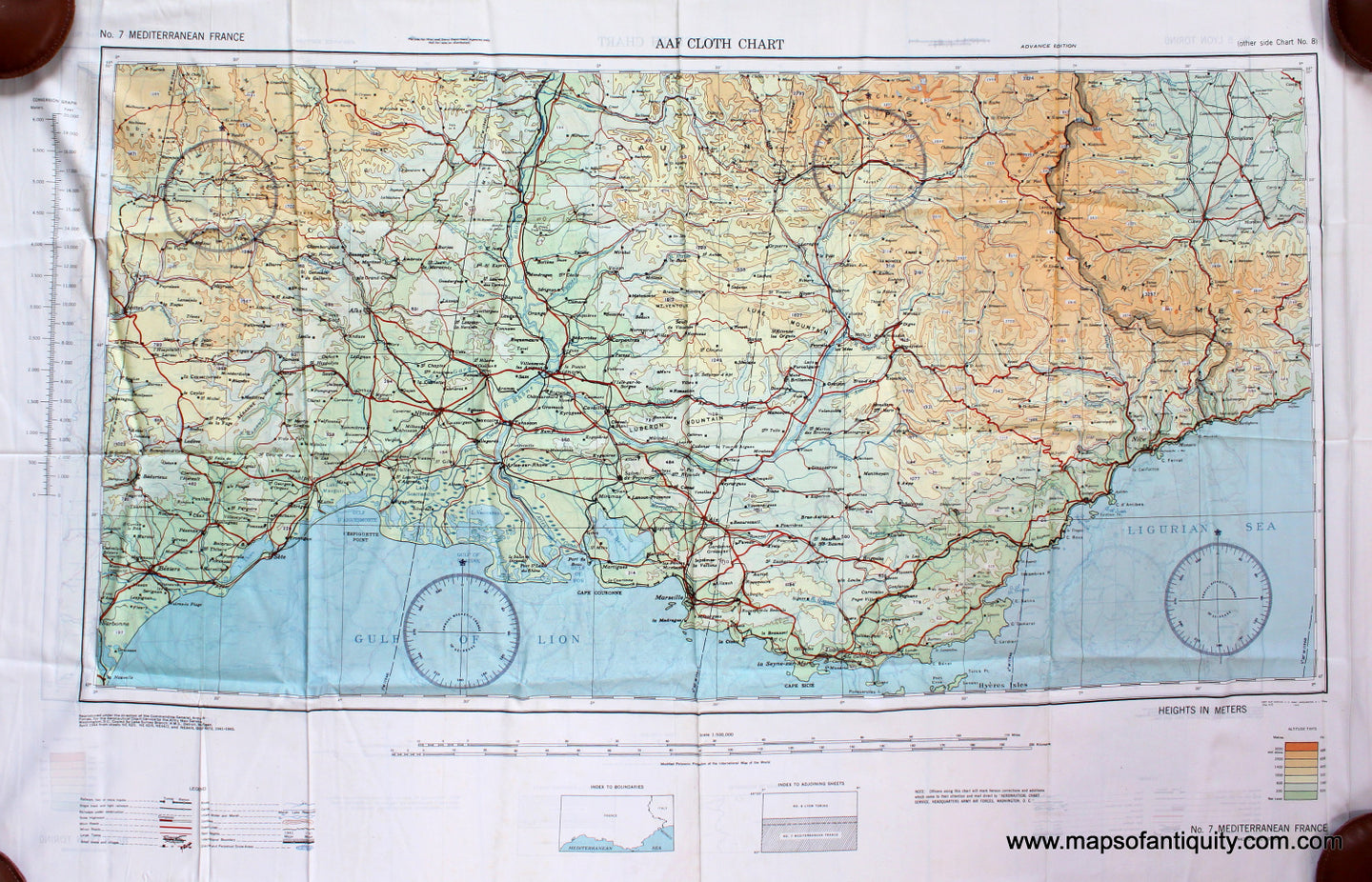 Printed-Silk-Scarf-AAF-Cloth-No.-8-Chart-Lyon-Torino-No.-7-Mediterranean-France-**********-Europe-Europe-General-1944-U.S.-War-Department-Maps-Of-Antiquity
