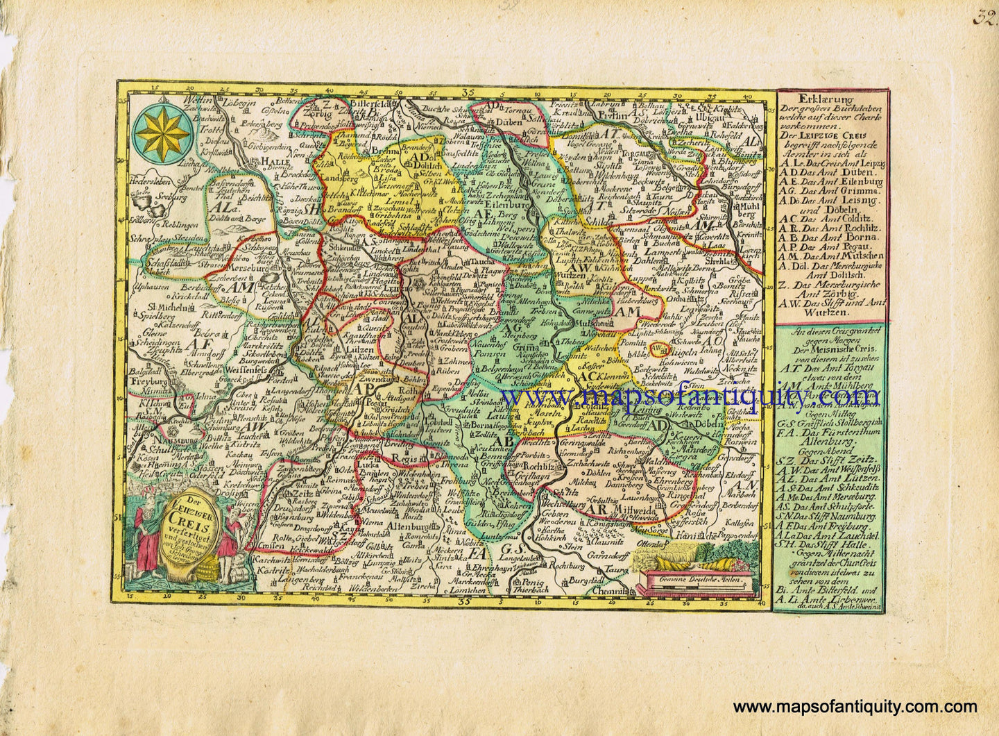 Antique-Hand-Colored-Map-Der-Leipziger-Creis-verferliget-Europe-Germany-1749-Johann-George-Schreibern-Maps-Of-Antiquity