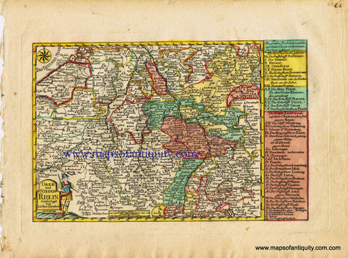 Antique-Hand-Colored-Map-Ober-und-Nieder-Rhein--Europe-Germany-France-Belgium-1749-Johann-George-Schreibern-Maps-Of-Antiquity