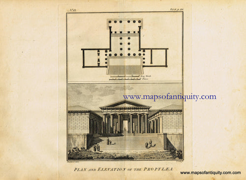 Antique-Black-and-White-Print-Plan-and-Elevation-of-the-Propylaea-Europe-Greece-1791-Barbie-du-Bocage-Maps-Of-Antiquity