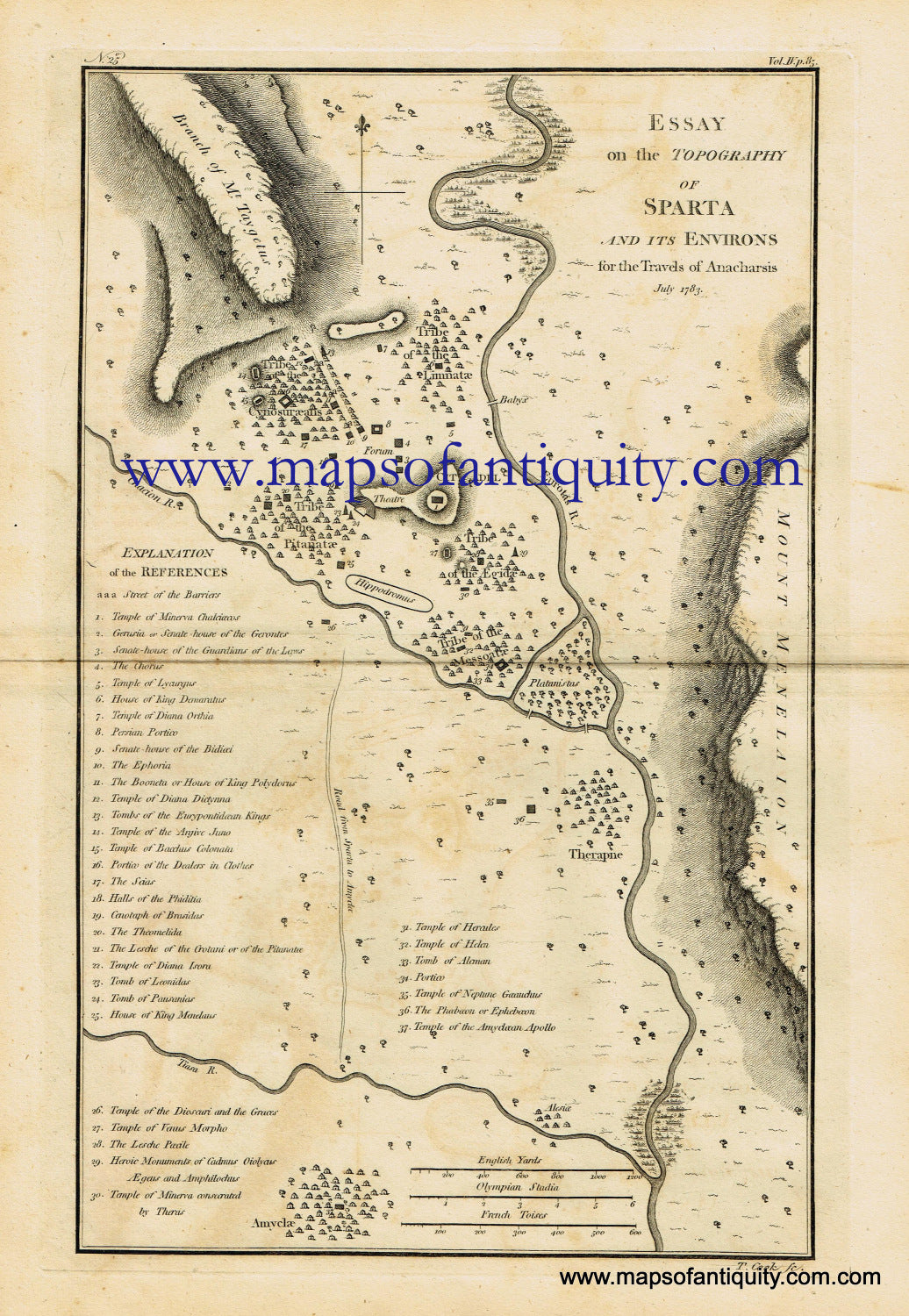 Antique-Black-and-White-Map-Essay-on-the-Topography-of-Sparta-and-its-Environs-Europe-Greece-1791-Barbie-du-Bocage-Maps-Of-Antiquity
