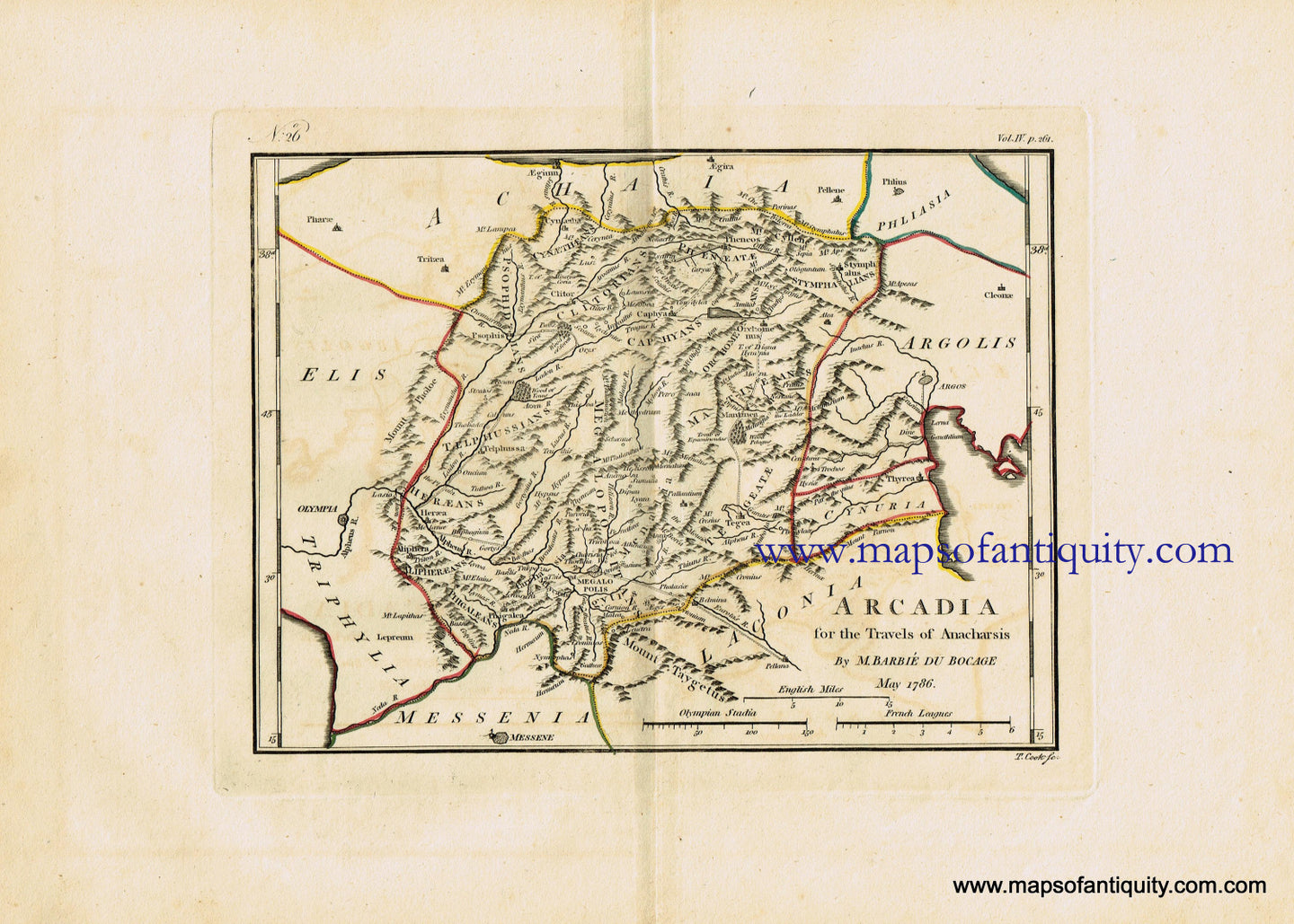 Antique-Hand-Colored-Map-Arcadia-Greece-Europe-Greece-1791-Barbie-du-Bocage-Maps-Of-Antiquity