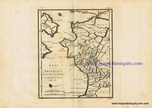 Antique-Hand-Colored-Map-Elis-and-Triphylia-Europe-Greece-1791-Barbie-du-Bocage-Maps-Of-Antiquity