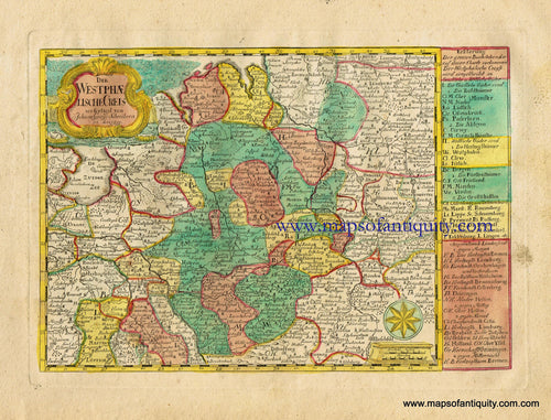 Antique-Hand-Colored-Map-Der-Westphaelische-Creis-Europe-Germany-1741-Johann-George-Schreibern-Maps-Of-Antiquity