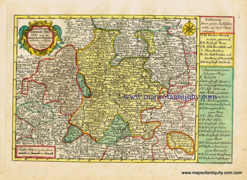 Antique-Hand-Colored-Map-Landgrafschaft-Neider-Hessen-und-die-Grafschafft-Waldeck-zu-finden-in-Leipzig-Europe-Germany-1741-Johann-George-Schreibern-Maps-Of-Antiquity