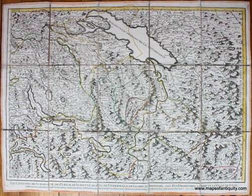 Antique-Hand-Colored-Folding-Map-Map-of-part-of-Switzerland:-Les-Cantons-de-Schafouse-de-Zurich-de-Schwytz-de-Zug-de-Underwald-de-Glaris-d'Appenzel-les-Dix-Droitures-l'Abbe-et-la-Ville-de-St.-GalÃƒÂ¢Ã¢â€šÂ¬Ã‚Â¦-Europe-Switzerland-1783-Jaillot-Maps-Of-Antiquity