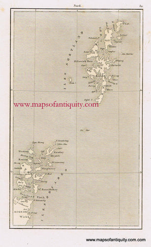 Antique-Black-and-White-Map-Shetland-Islands-and-Orkney-Archipelago-Europe--1843/1879-Unknown-Maps-Of-Antiquity