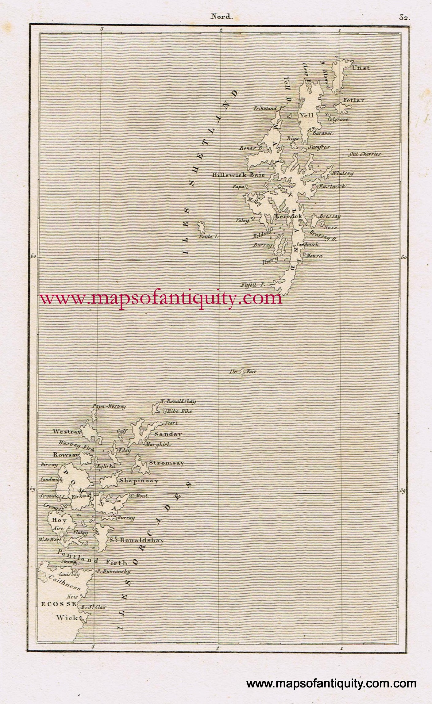 Antique-Black-and-White-Map-Shetland-Islands-and-Orkney-Archipelago-Europe--1843/1879-Unknown-Maps-Of-Antiquity