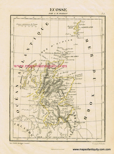 Antique-Hand-Colored-Map-Ecosse-or-Scotland-Europe--1825-Perrot-Maps-Of-Antiquity